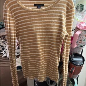 American Eagle Outfitters Women's Mustard Striped Long Sleeve Top